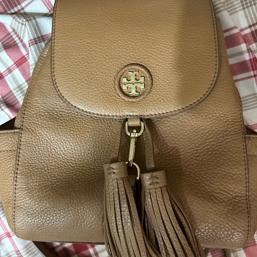 Tory Burch Brown Leather Backpack with Tassels